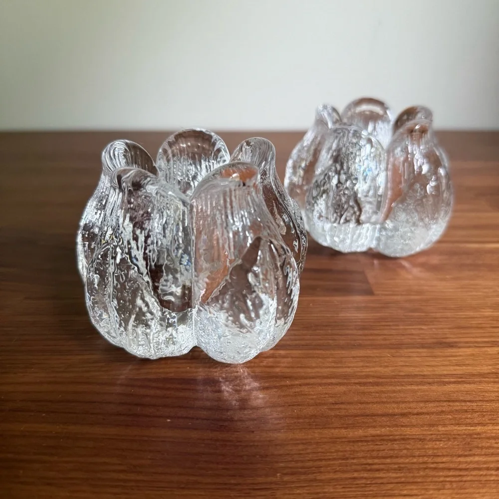 Kosta Boda Pair of Rosebud Crystal Taper Candle Holders